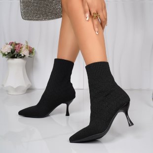 Botas elasticadas en punta con taco aguja para mujer