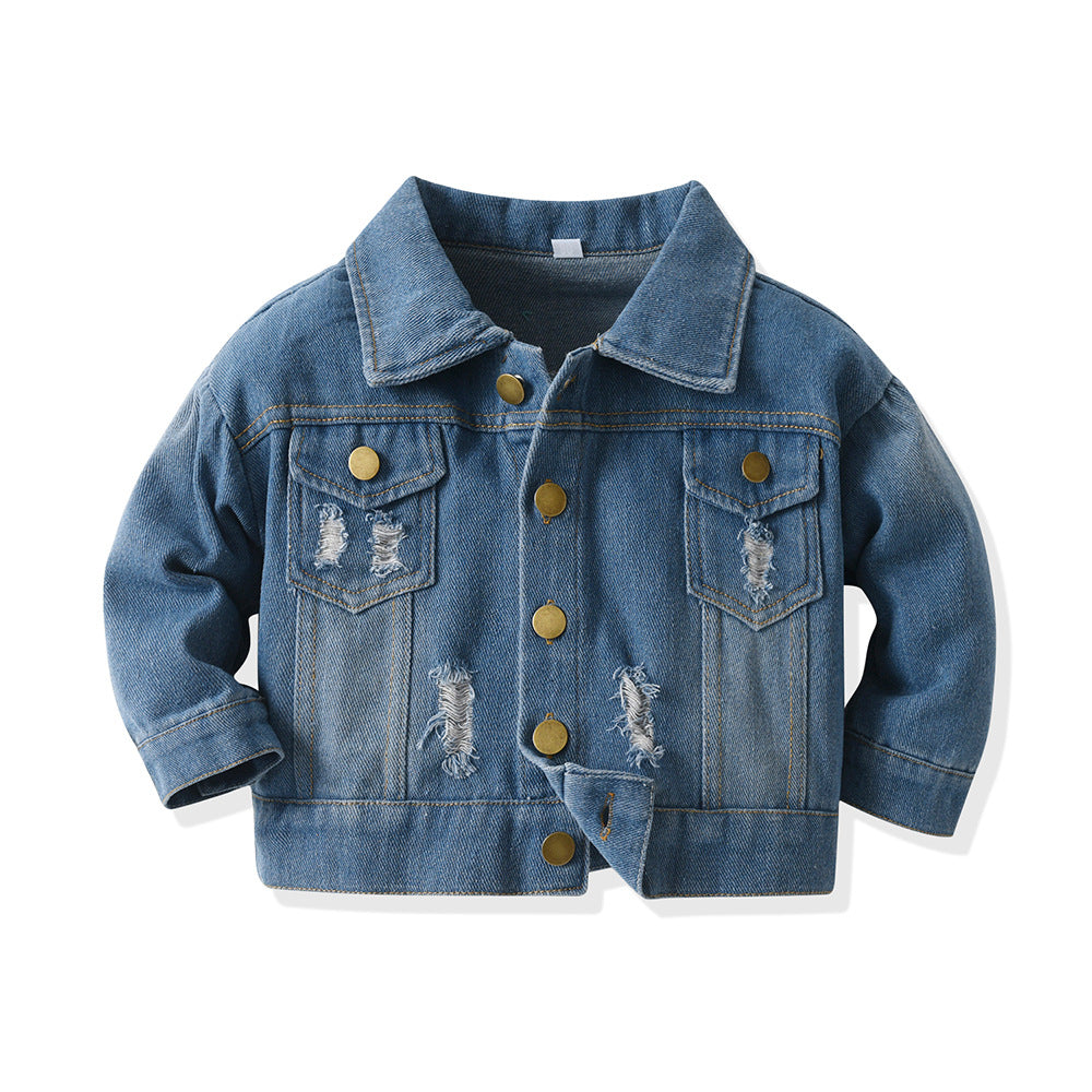 Spring Otoño Nuevo Estilo Casual Ripped Chaqueta para Niño y Niña - foto 4
