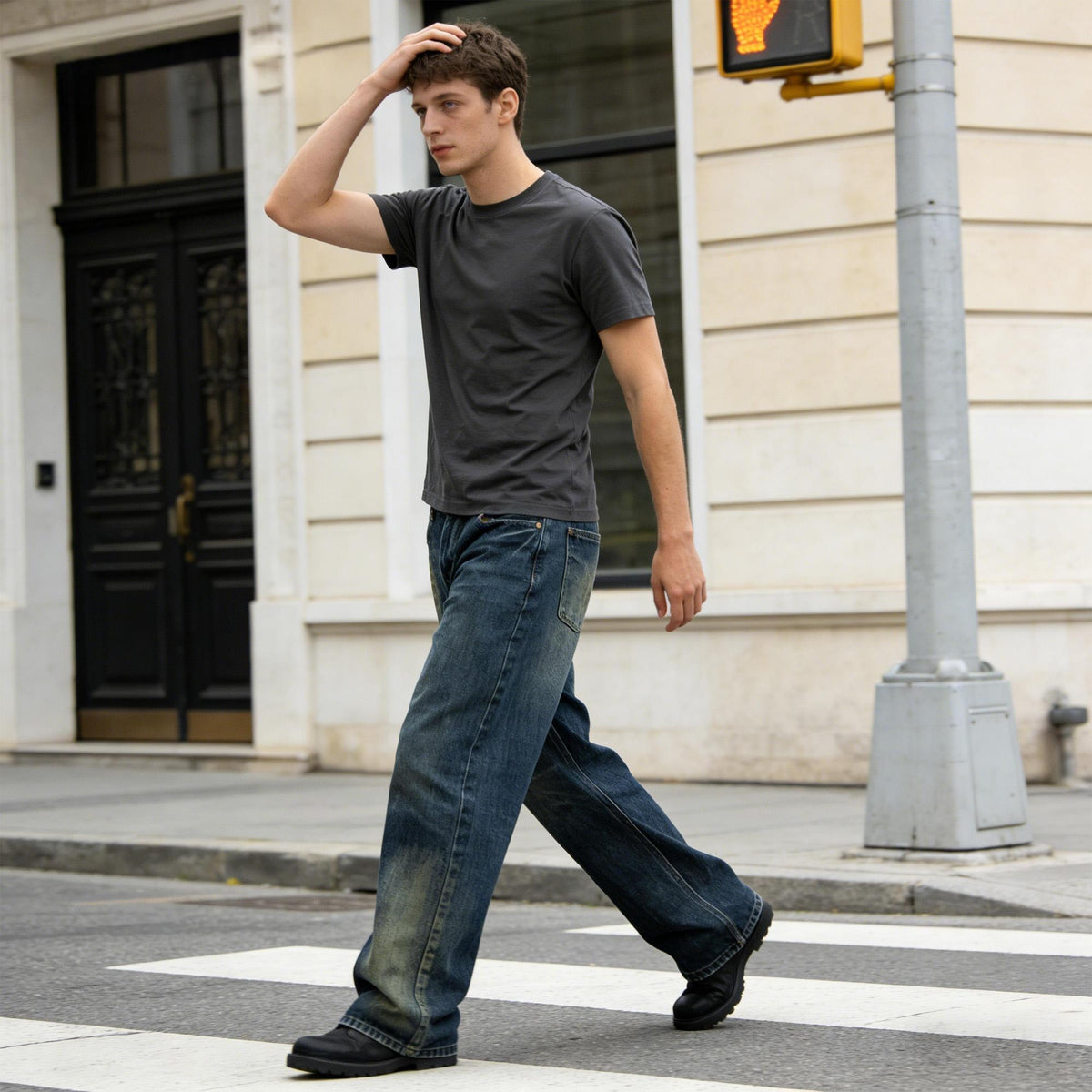 Hombre Retro Lavado Pierna Ancha Ajuste Suelto Denim Jeans - foto 2