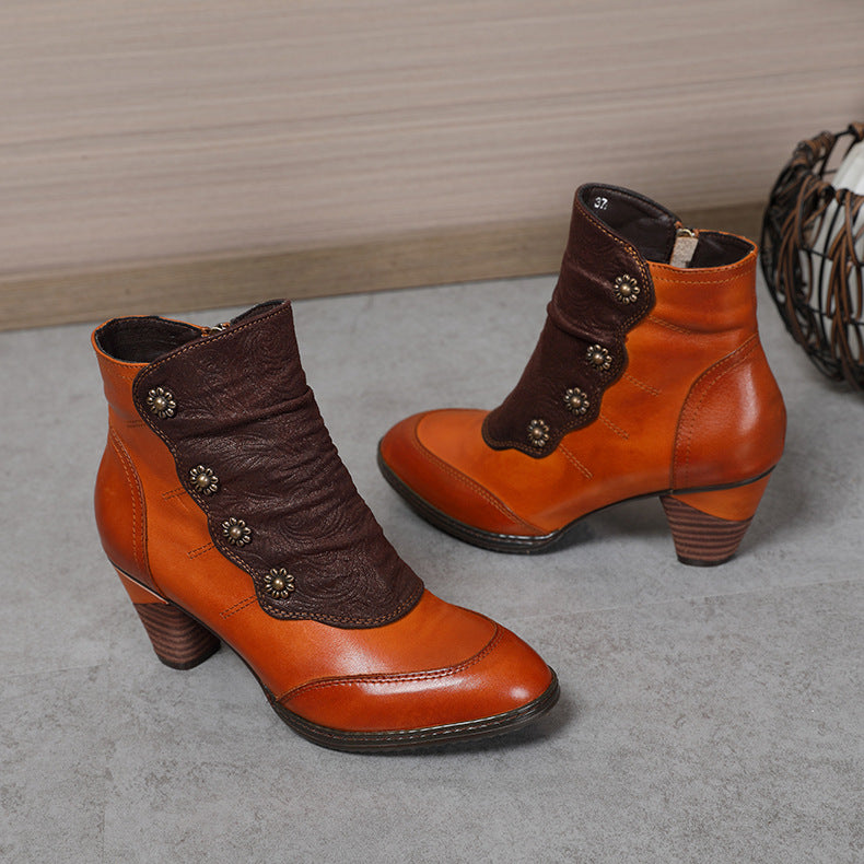 Botas retro desgastadas de taco bajo hechas a mano