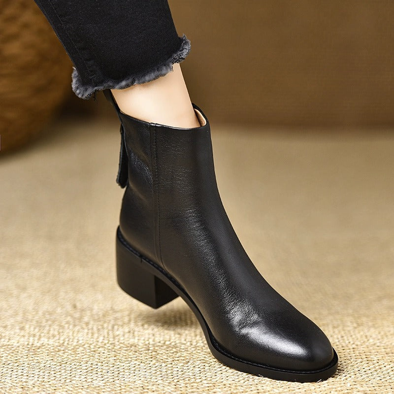Retro Suela Gruesa-heel Botines para Mujer Round Toe Versátil
