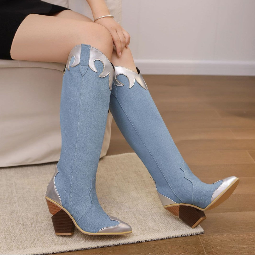 A la Moda Patchwork Leather Knee-high Botas - foto 8