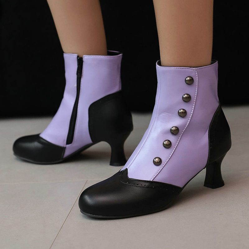 Color-block Block-heeled Botines con Side Zippers - foto 2