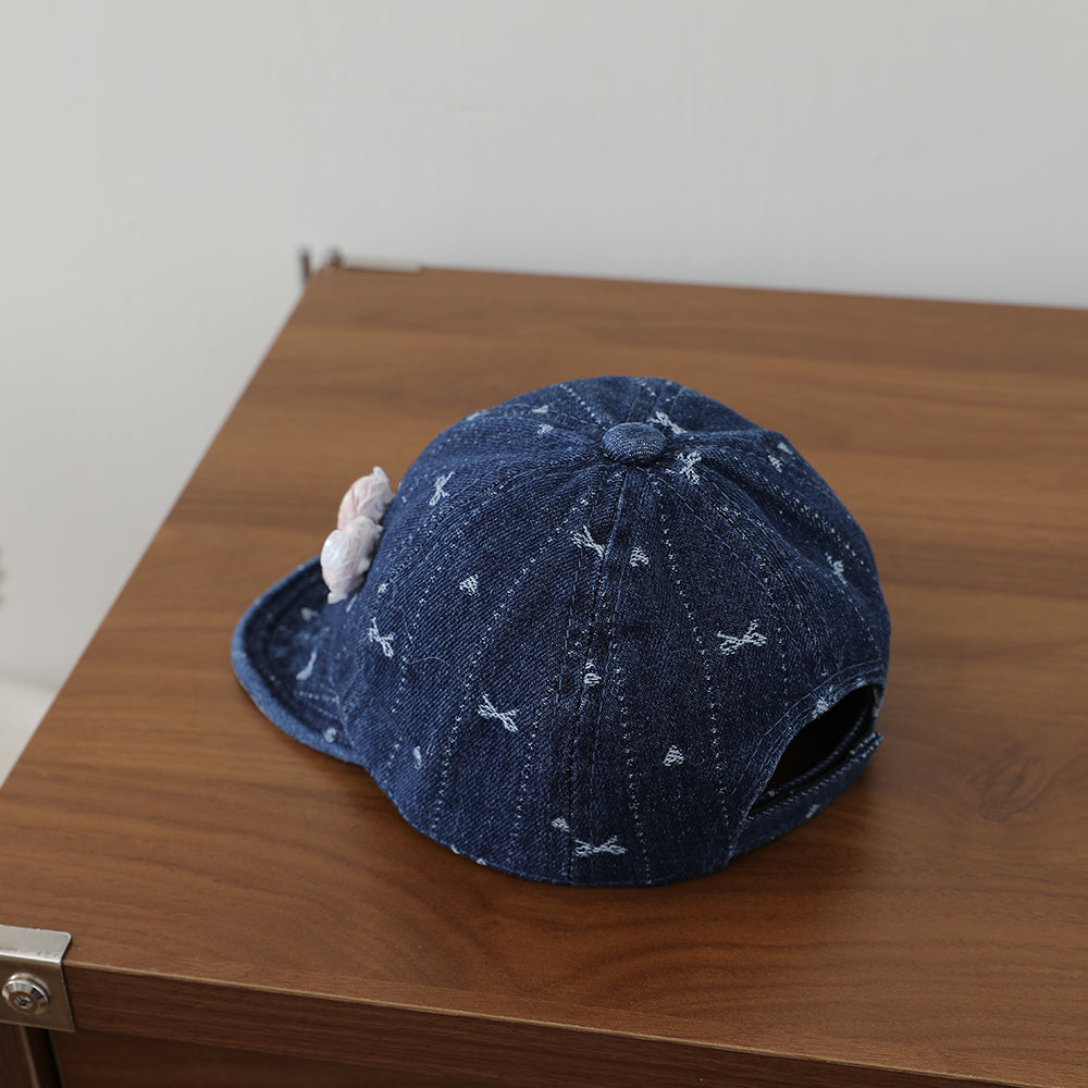 Rayado Lace Bow Niña Denim Baseball Cap, Baby-sized, Lavado, Jacquard, Frayed, Heart-shaped Soft Brim Hat - foto 3