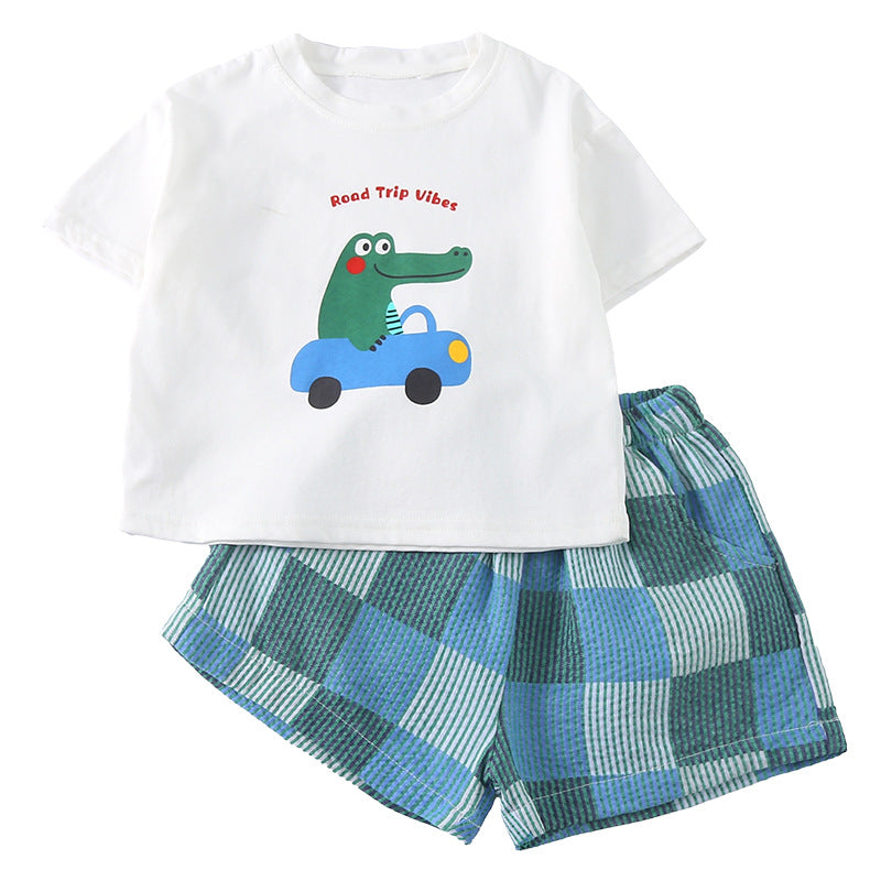 Niños Manga Corta Plaid Vestido Conjunto - foto 6