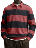 Spring y Otoño Nuevo Amazon Independent Store Hombre Largo Manga Rayado Camiseta Casual Versátil Suelto Fit Cuello Camisero Top