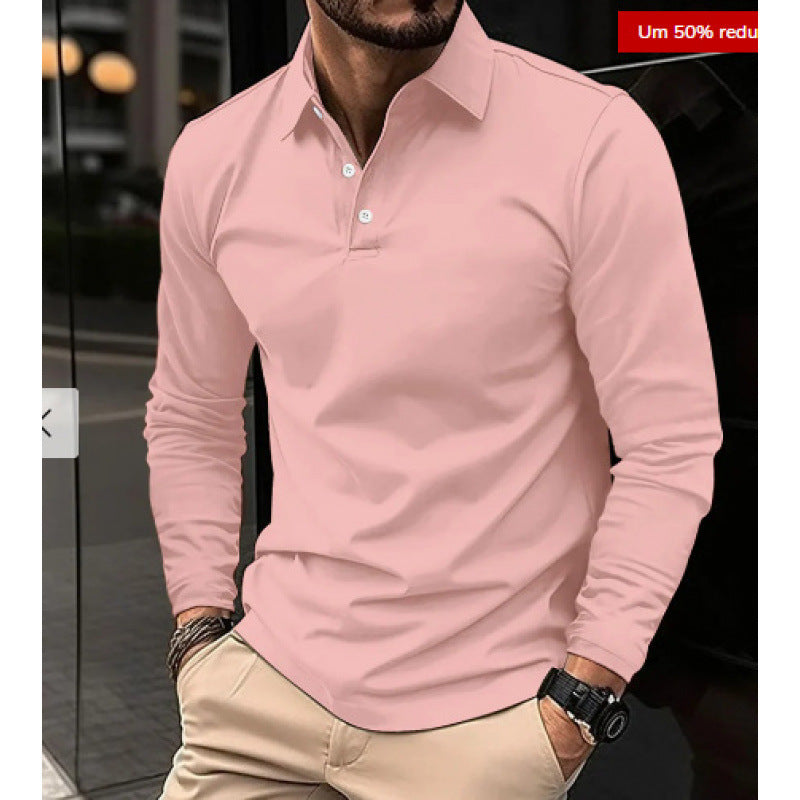 Hombre Casual Solapa Manga Larga Deportivo Polo Camisa - foto 2