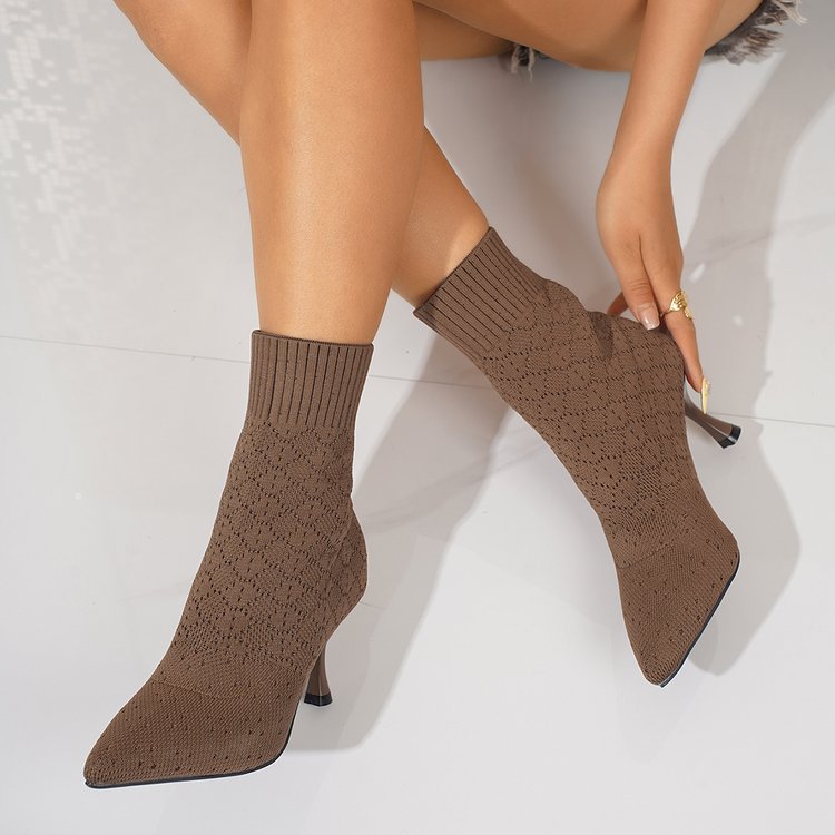 Botas elasticadas en punta con taco aguja para mujer - foto 2