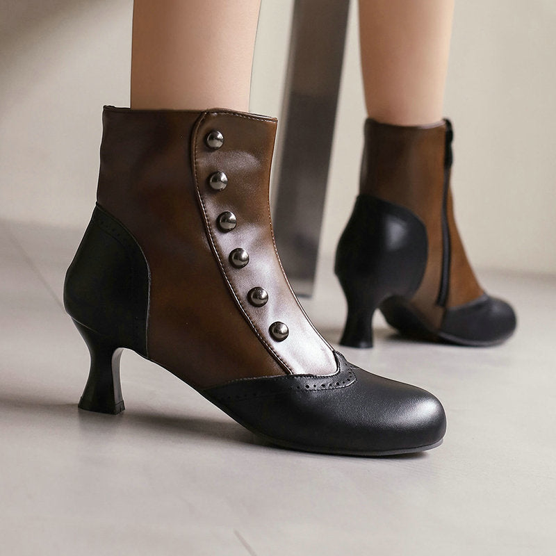 Color-block Block-heeled Botines con Side Zippers - foto 8