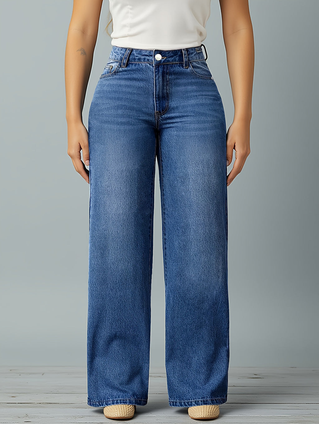 Pantalón de mezclilla retro multicolor elasticado pata ancha para mujer - foto 5