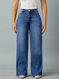Pantalón de mezclilla retro multicolor elasticado pata ancha para mujer - foto 5