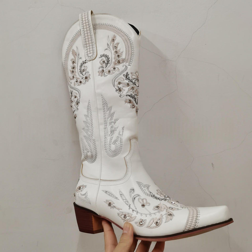 Mujer Bordado Rhinestone Suela Gruesa High-Heel Botas - foto 3