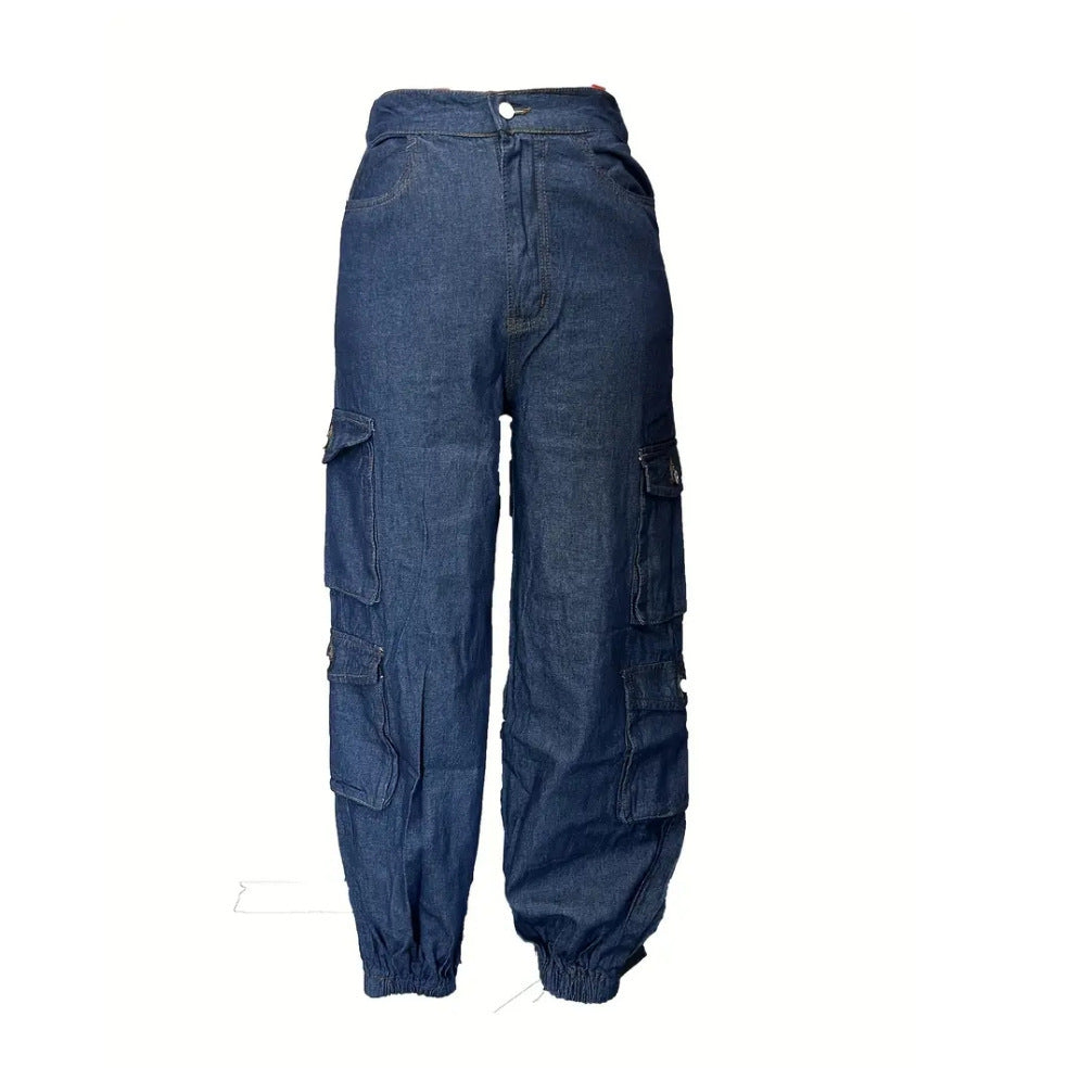Plus-size Mujer Cintura Alta Elástico Denim Pantalón