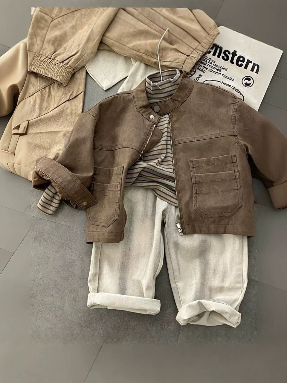 Niño' Motorcycle-Estilo Chaqueta Top y Pantalón Three-piece Conjunto - foto 5