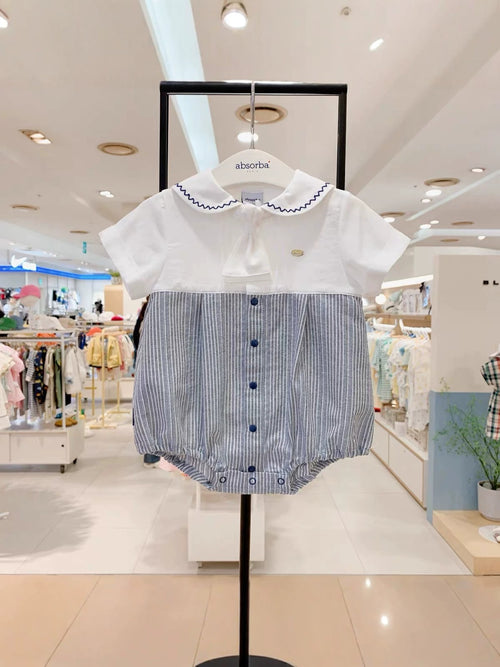 Baby Niño Romper con Patchwork Navy Collar