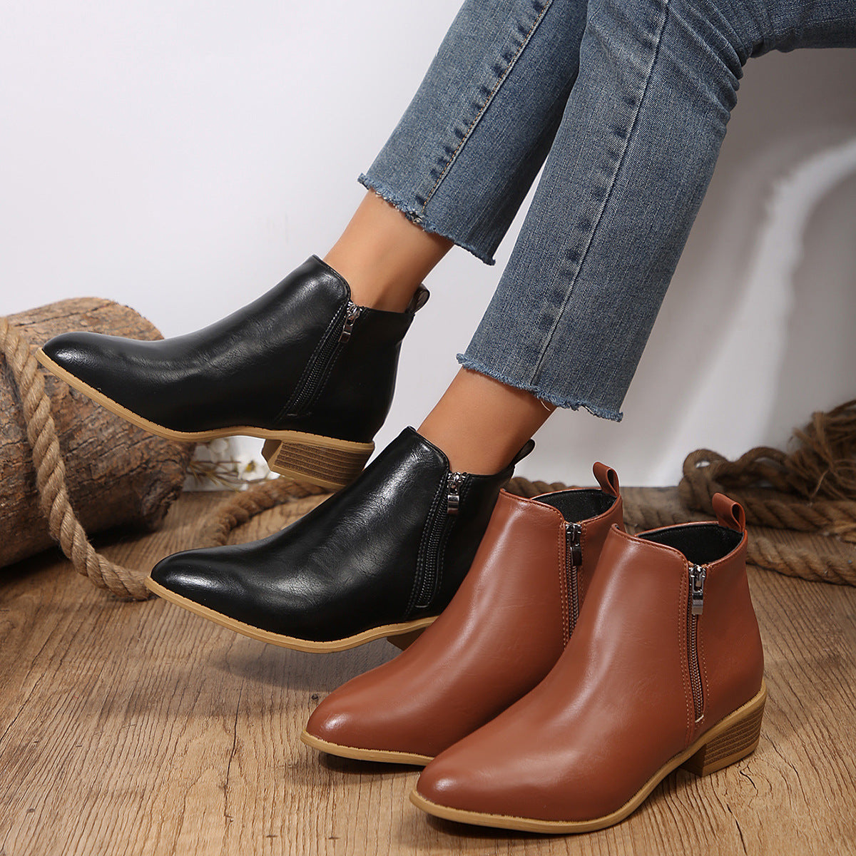 Mujer Side-zip Martin-Estilo Corto Suela Gruesa-heel Botas - foto 3