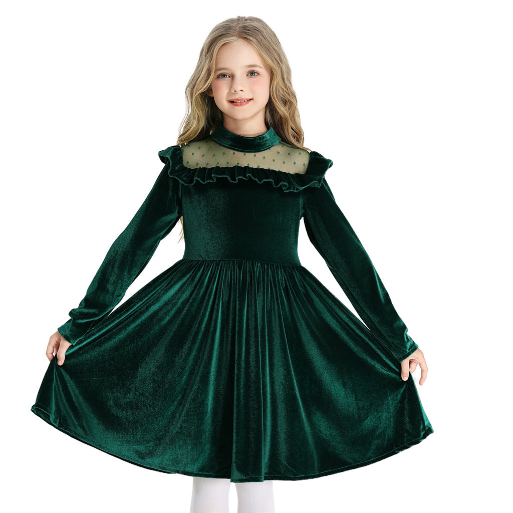 Ruffled Manga Larga Princesa-Estilo Christmas Vestido