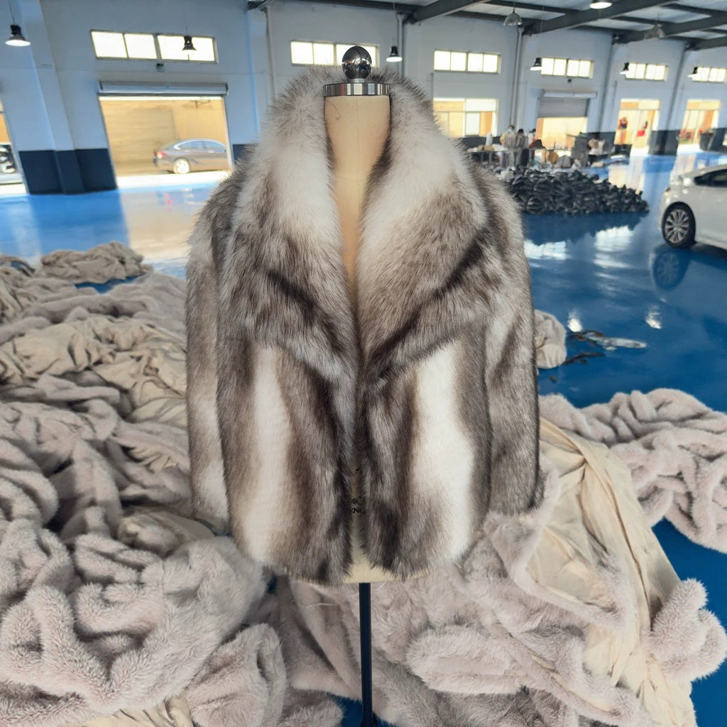Chaqueta de chiporro bicolor con solapa ancha para mujer - foto 7