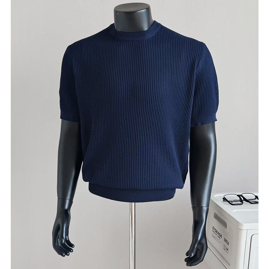 Hombre Half-Neck Anti-Stripe Seda Fría Manga Corta Camiseta para Verano