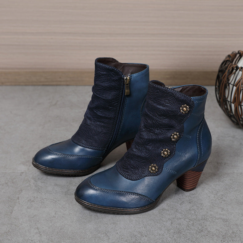 Botas retro desgastadas de taco bajo hechas a mano - foto 6