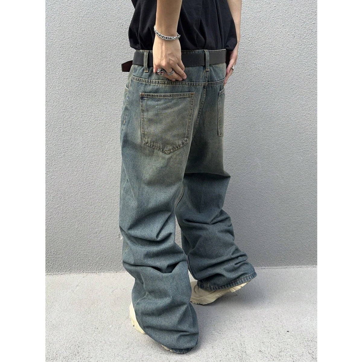 Pantalón de mezclilla ancho lavado retro para hombre - foto 5