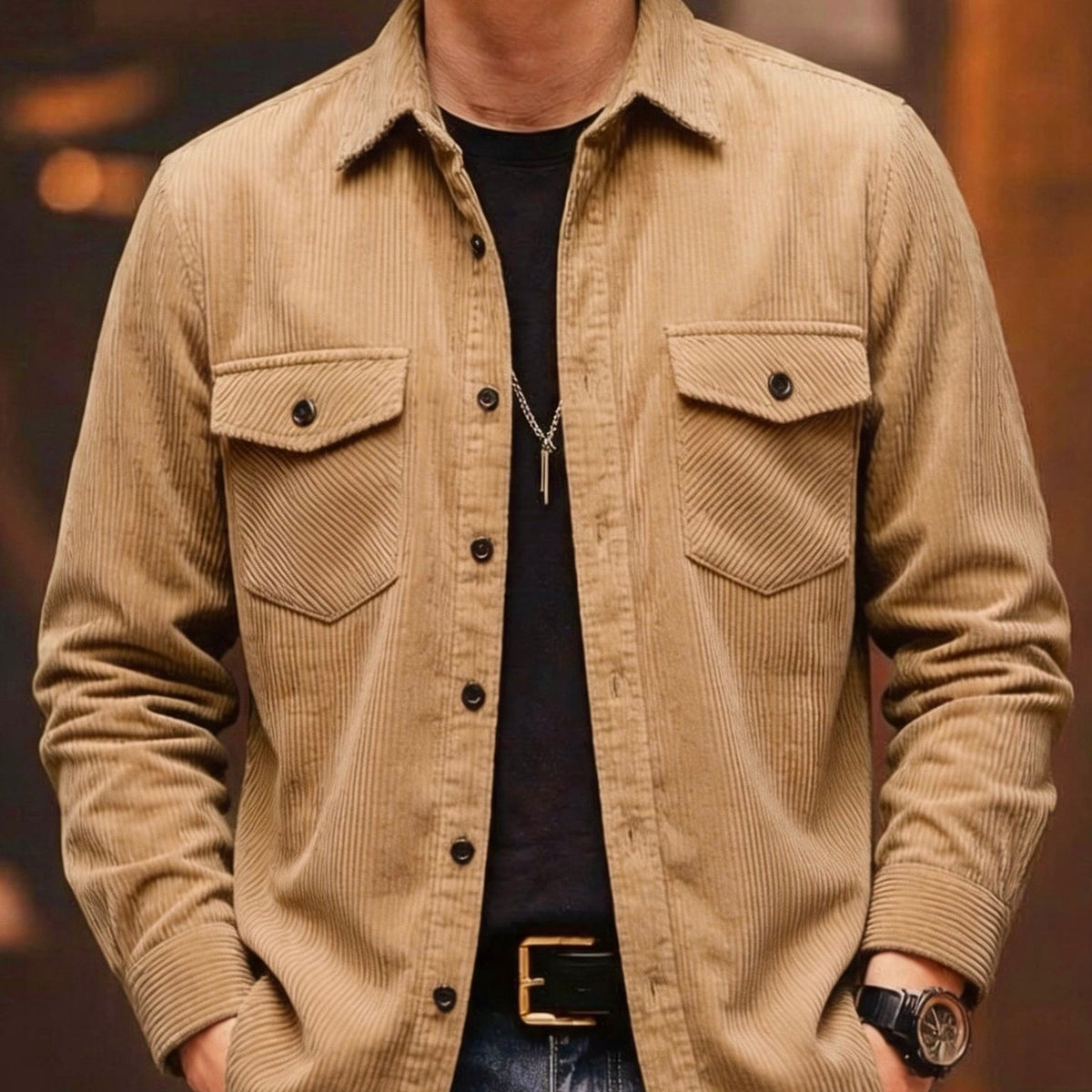 Hombre Plus-Size Casual Pana Manga Larga Solapa Camisa In Multiple Colors - foto 7