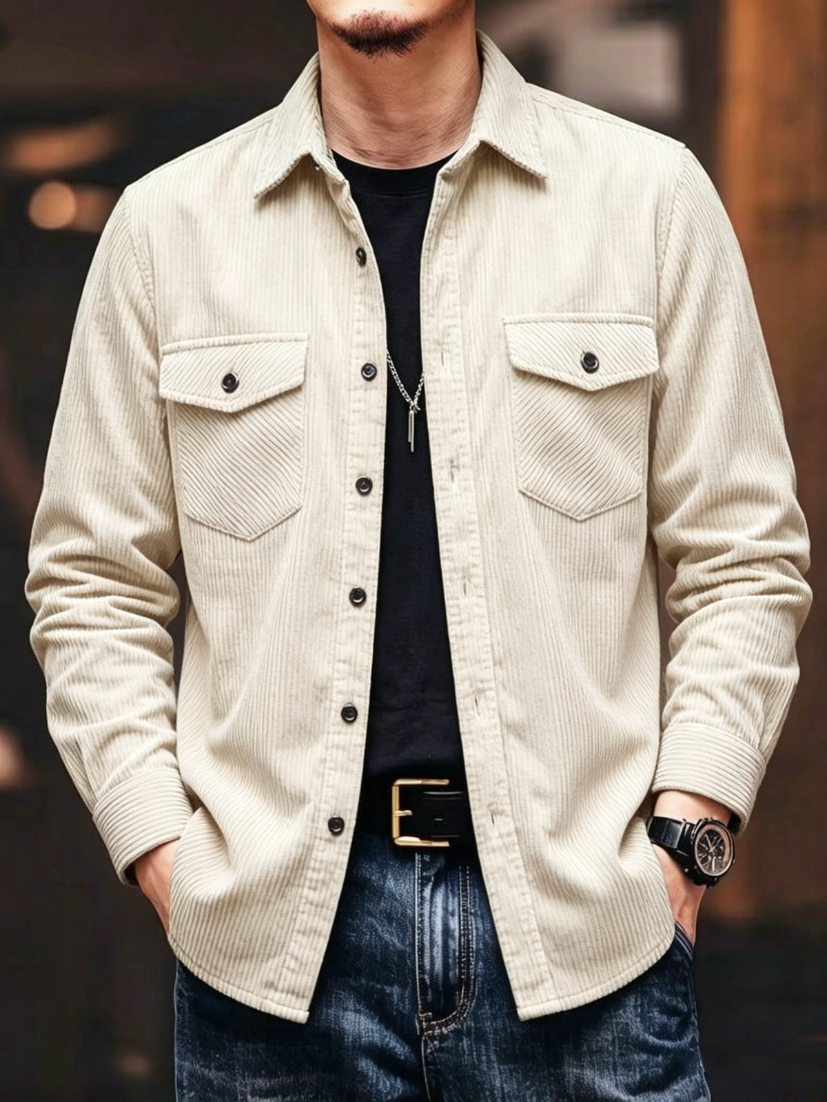 Hombre Plus-Size Casual Pana Manga Larga Solapa Camisa In Multiple Colors - foto 6