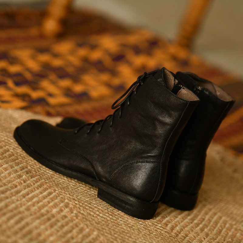 Mujer Round-toe Thick-soled Botines In Lavado Pebble-grain Leather - foto 6