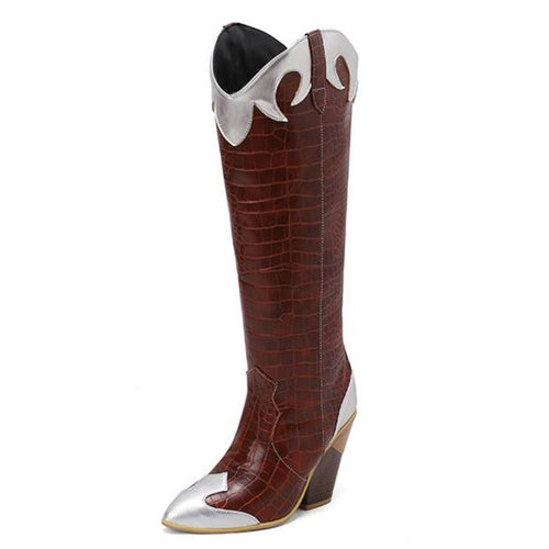 A la Moda Patchwork Leather Knee-high Botas