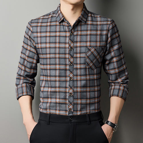 Breathable A la Moda Plaid Manga Larga Estampado Camisa para Middle-aged Men - foto 2