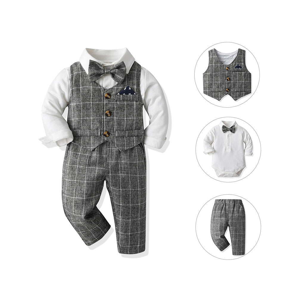 Chaleco Gentlemans Bodysuit Manga Larga Trousers Three-piece Conjunto - foto 3