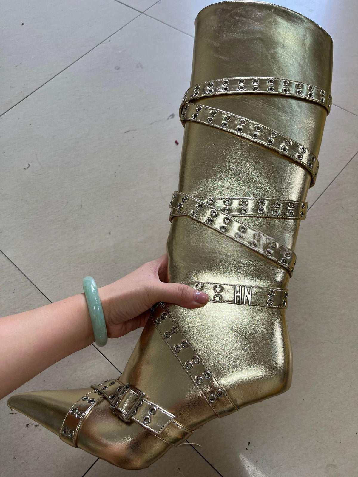 Tirantes-detail Pointed-toe Studded High-heeled Over-the-knee Botas para Mujer - foto 2