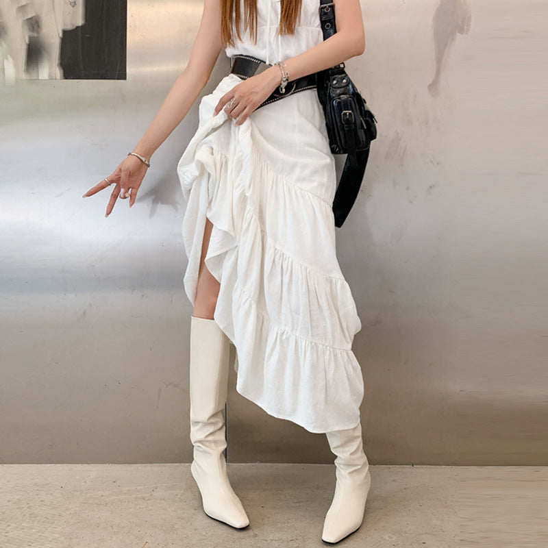 French Minimalist-Estilo Square-toe Kitten-heel Over-the-knee Straight-leg Leather Booties - foto 4
