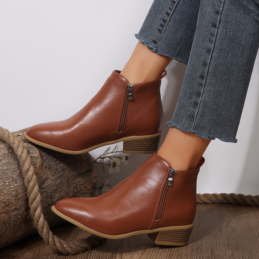 Mujer Side-zip Martin-Estilo Corto Suela Gruesa-heel Botas - foto 2