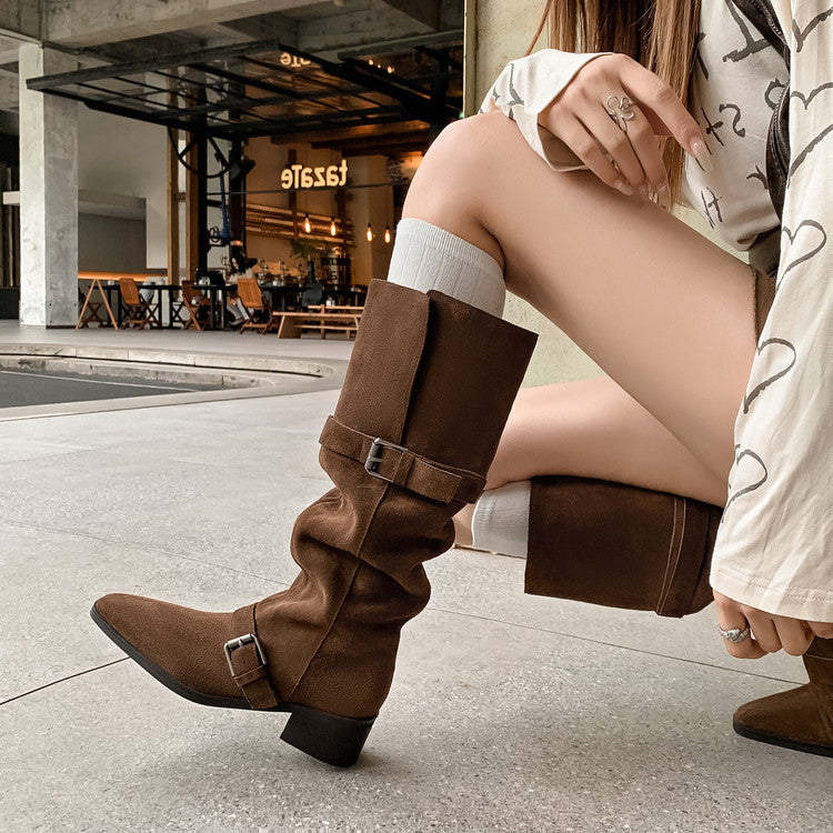 Botas texanas retro de cuero con hebilla y taco grueso para mujer - foto 7