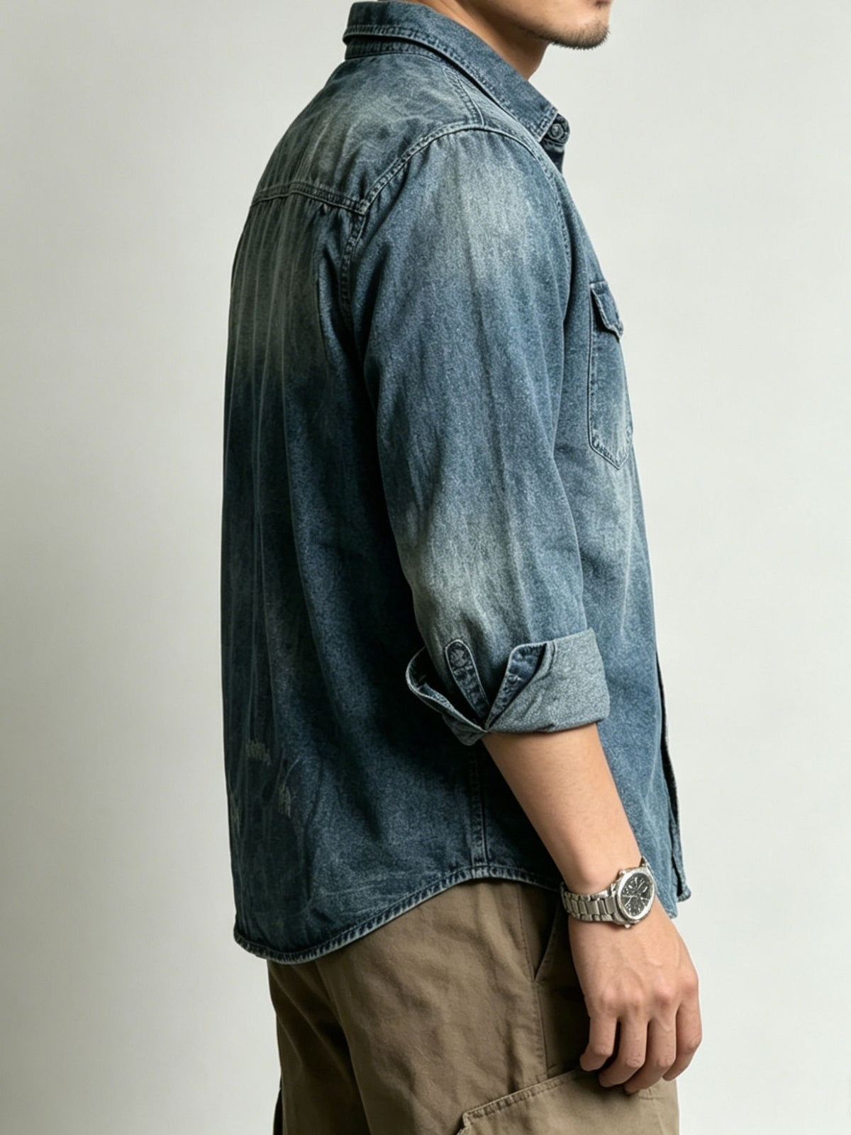 Camisa vaquera de mezclilla manga larga para hombre - foto 6