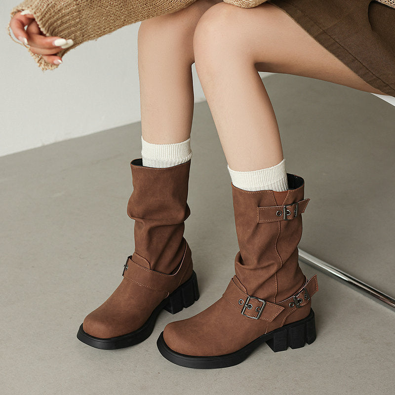 Botas texanas retro de caña media con plataforma - foto 5