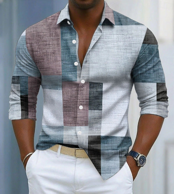 Hombre Geometric Color-Block Plaid Pattern Camisa - foto 5