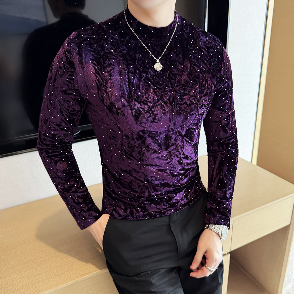 Polera de terciopelo con estrellas y cuello semi alto