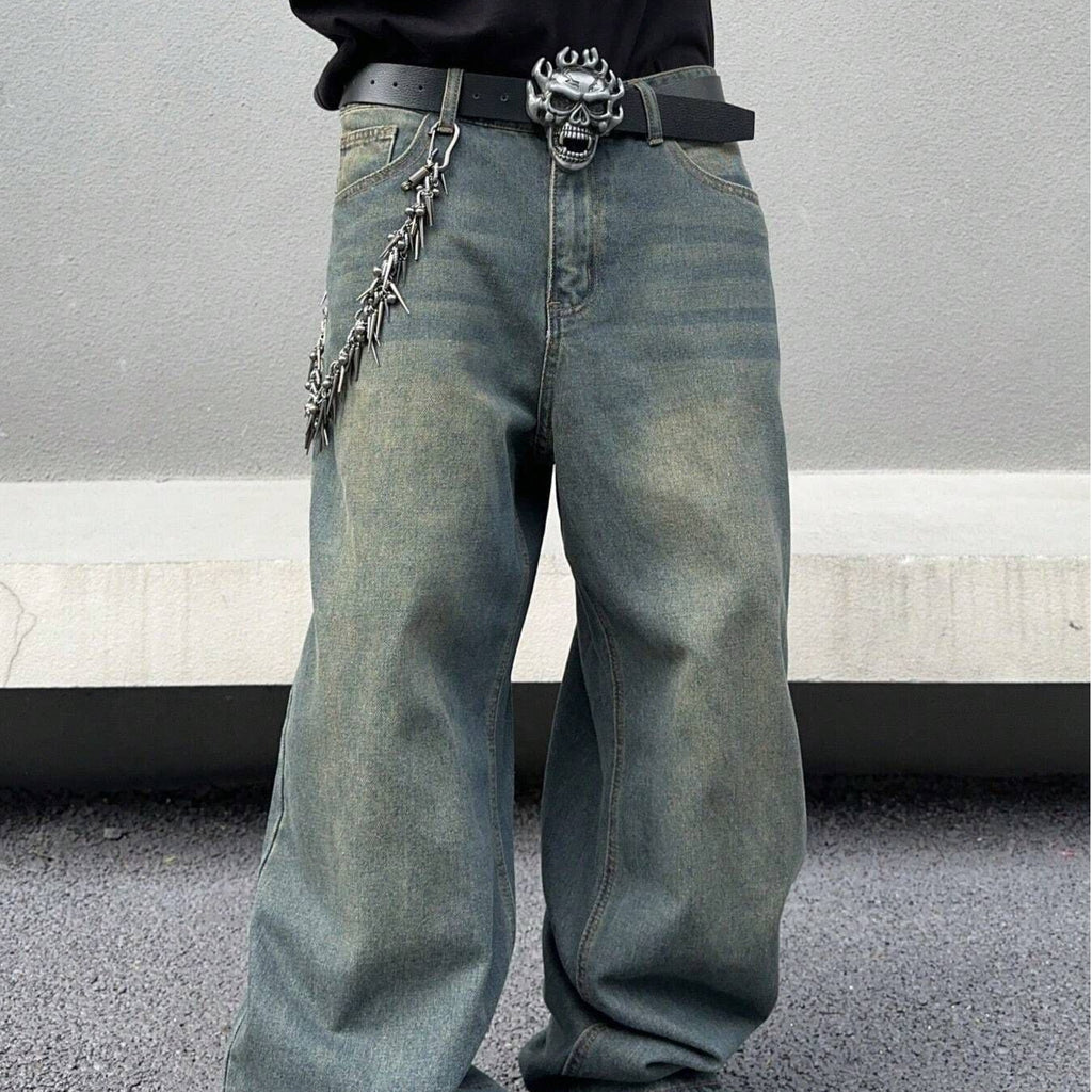 Pantalón de mezclilla ancho lavado retro para hombre - foto 3