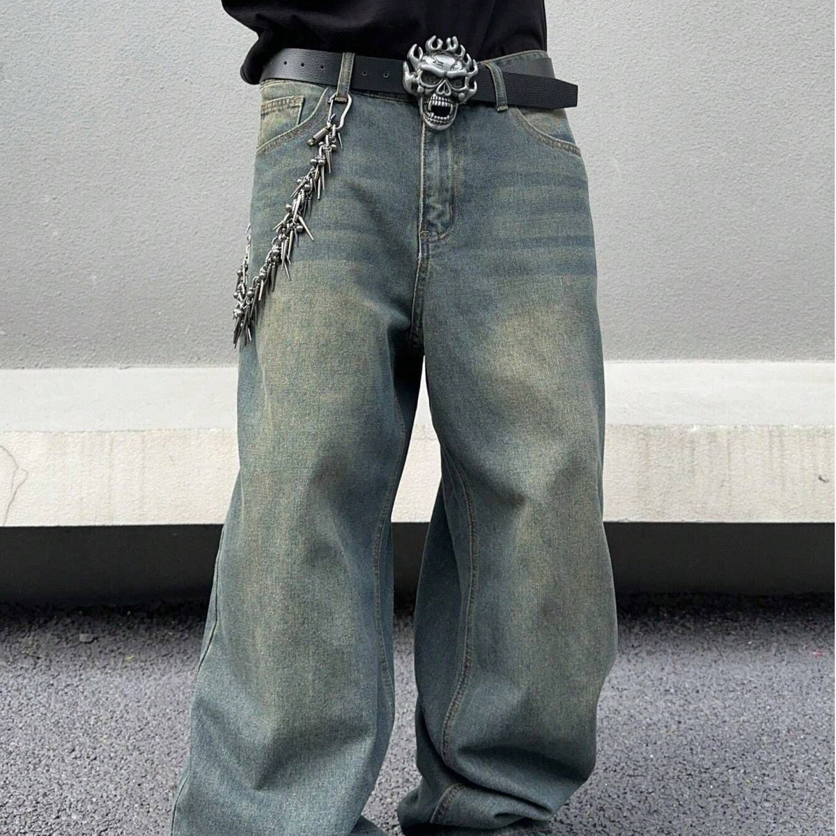 Pantalón de mezclilla ancho lavado retro para hombre - foto 3
