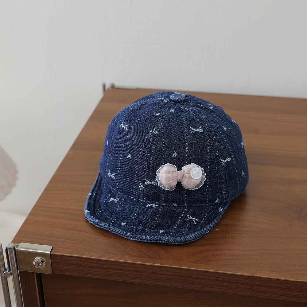Rayado Lace Bow Niña Denim Baseball Cap, Baby-sized, Lavado, Jacquard, Frayed, Heart-shaped Soft Brim Hat - foto 5