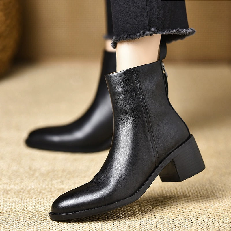 Retro Suela Gruesa-heel Botines para Mujer Round Toe Versátil - foto 4