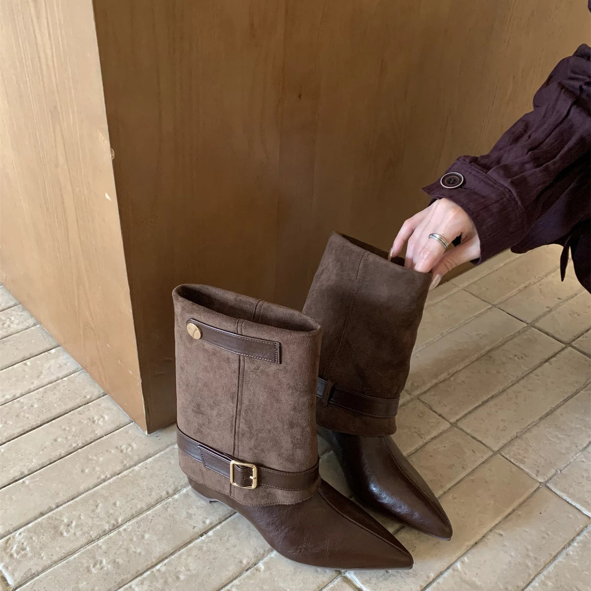 Mujer Retro Entallado Western Cowboy Botas