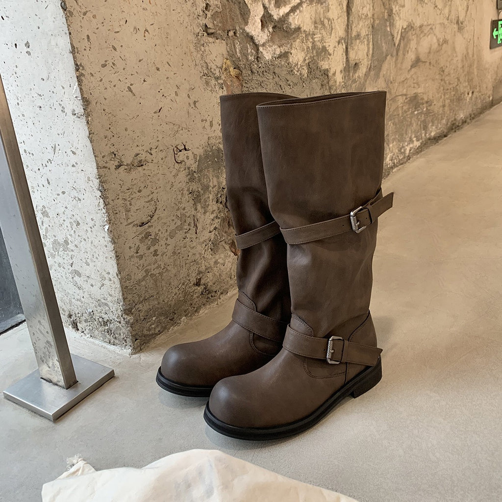 Wide-calf Round-toe Color-block Suela Gruesa-heeled Plataforma Bota - foto 7