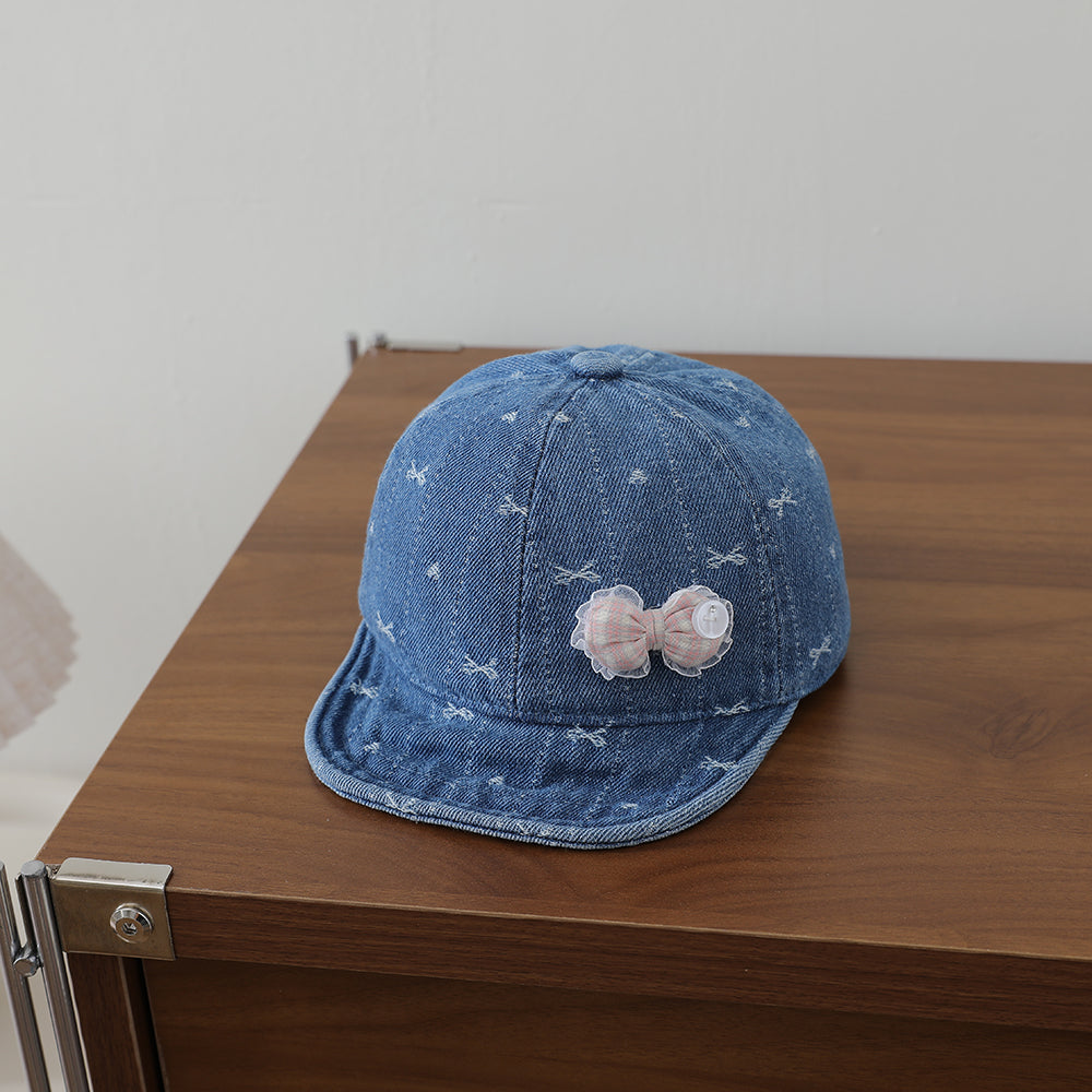 Rayado Lace Bow Niña Denim Baseball Cap, Baby-sized, Lavado, Jacquard, Frayed, Heart-shaped Soft Brim Hat - foto 4