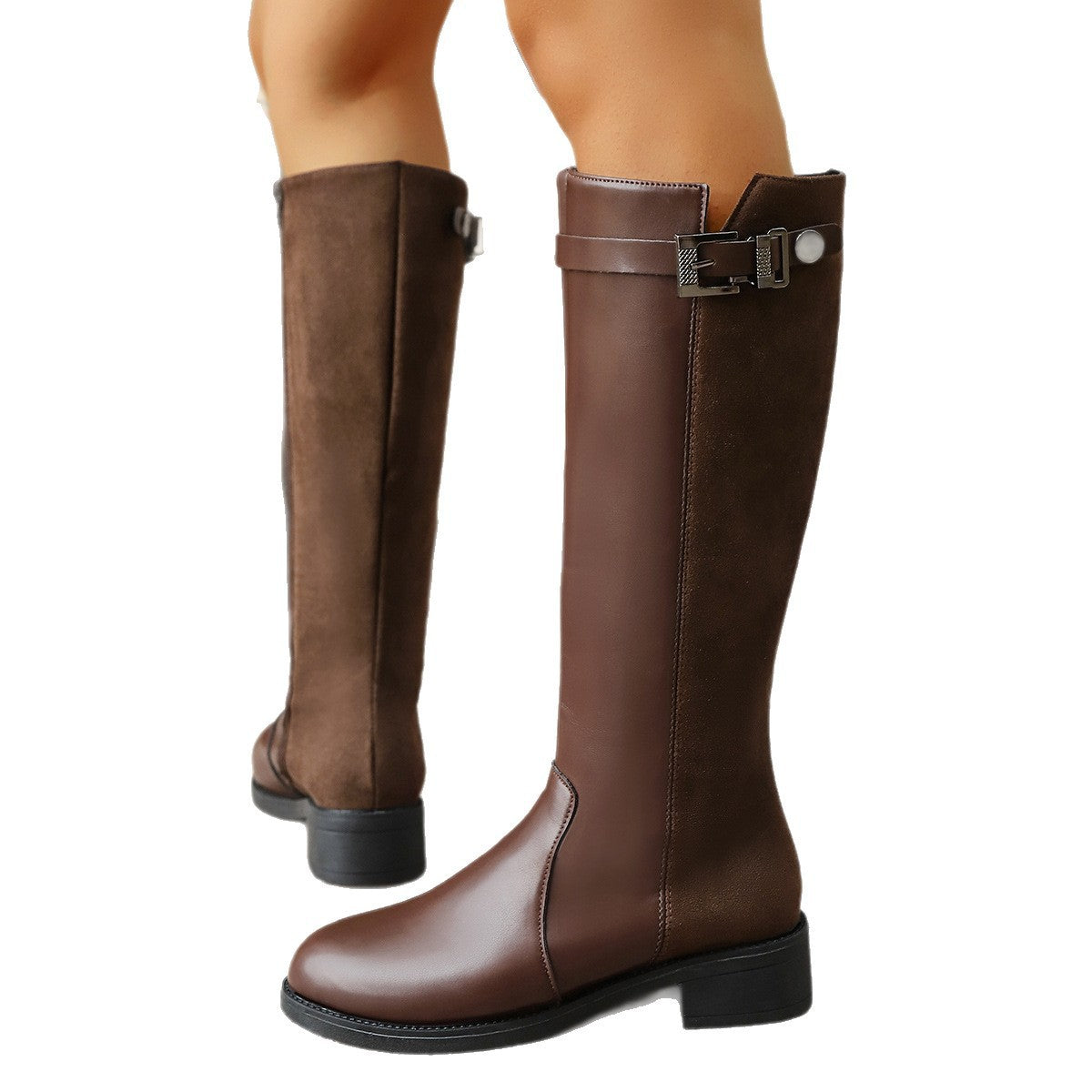 Plus-size Side-zip Gamuza Belt-buckle Low-heeled Botas para Mujer - foto 5