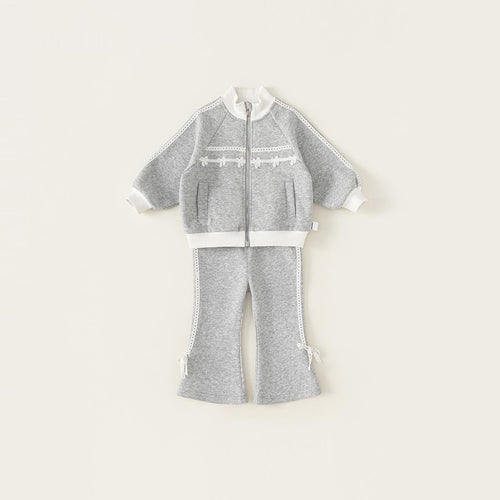 Algodón Lace Trim Niña Sudadera Conjunto