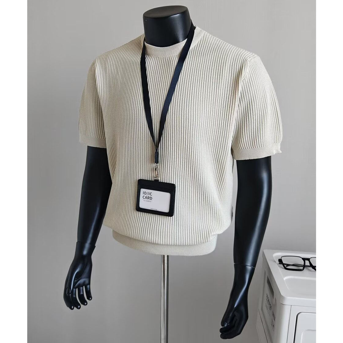 Hombre Half-Neck Anti-Stripe Seda Fría Manga Corta Camiseta para Verano - foto 2