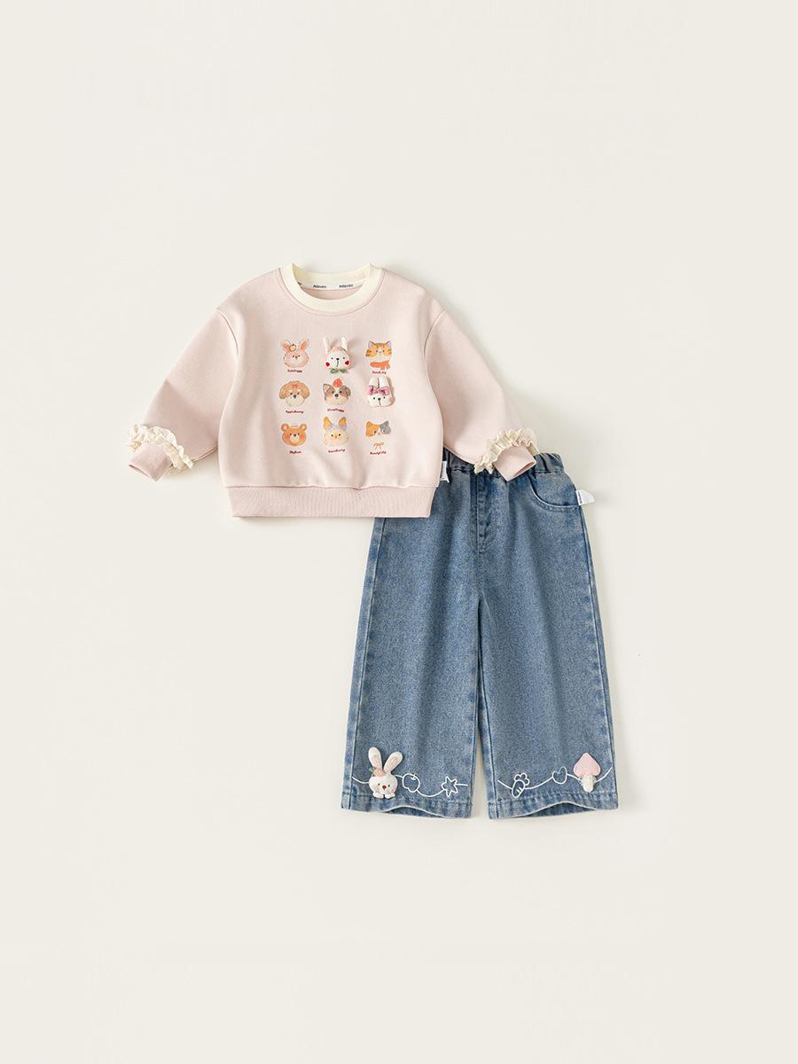 Niños Cartoon Cuello Redondo Hoodie y Bunny Jeans Conjunto de Dos Piezas - foto 6